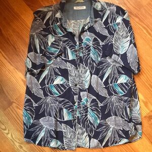 Navy and Teal Leaf Print Shirt
